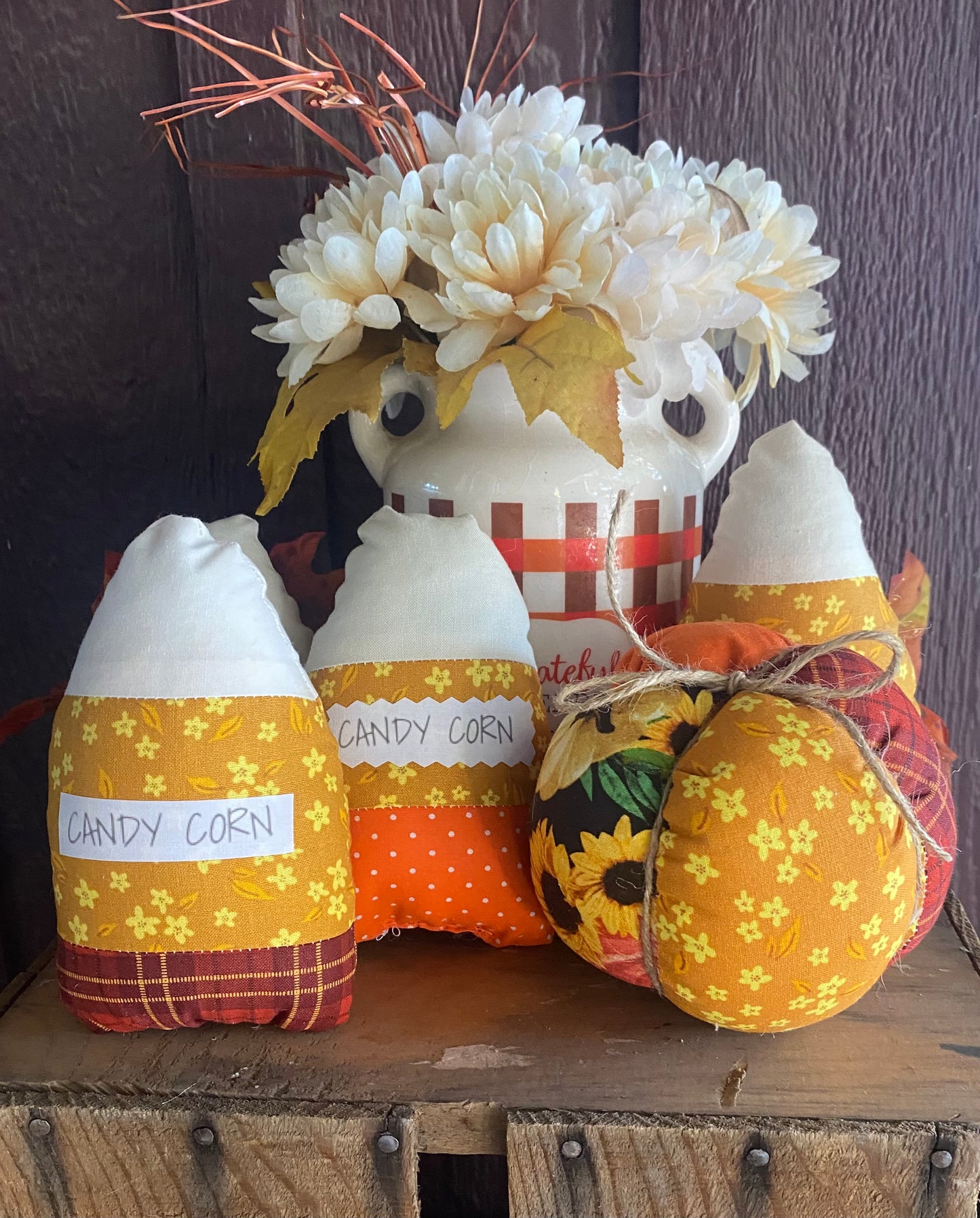 HandSewn Stuffed Pumpkins & Candy Corn set of 3