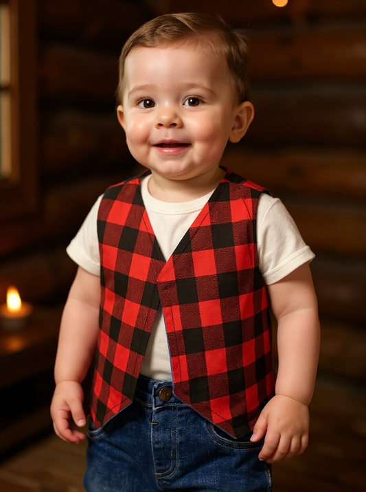 Handmade Red Checkered Infant Vests
