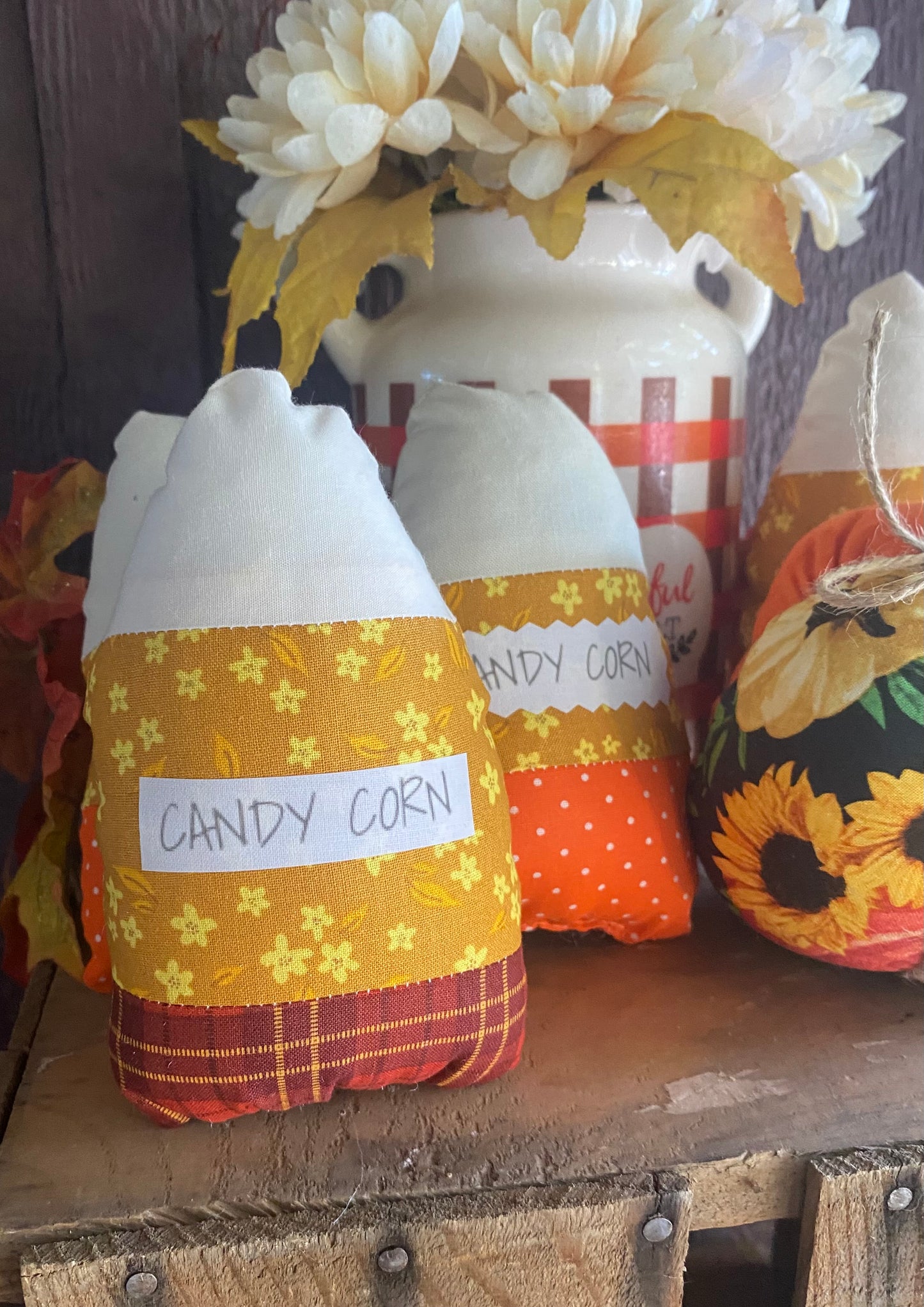 HandSewn Stuffed Pumpkins & Candy Corn set of 3