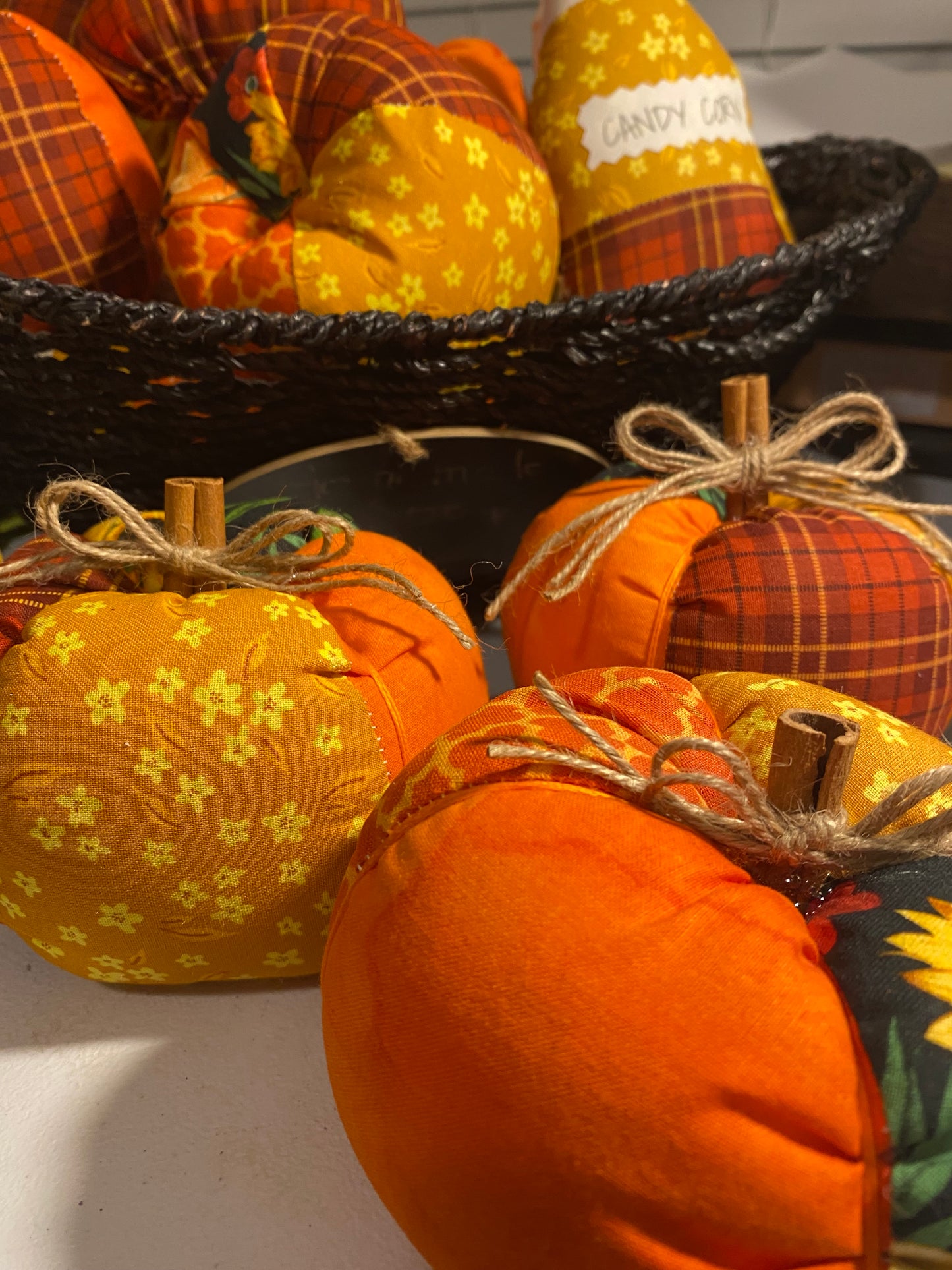 HandSewn Stuffed Pumpkins & Candy Corn set of 3