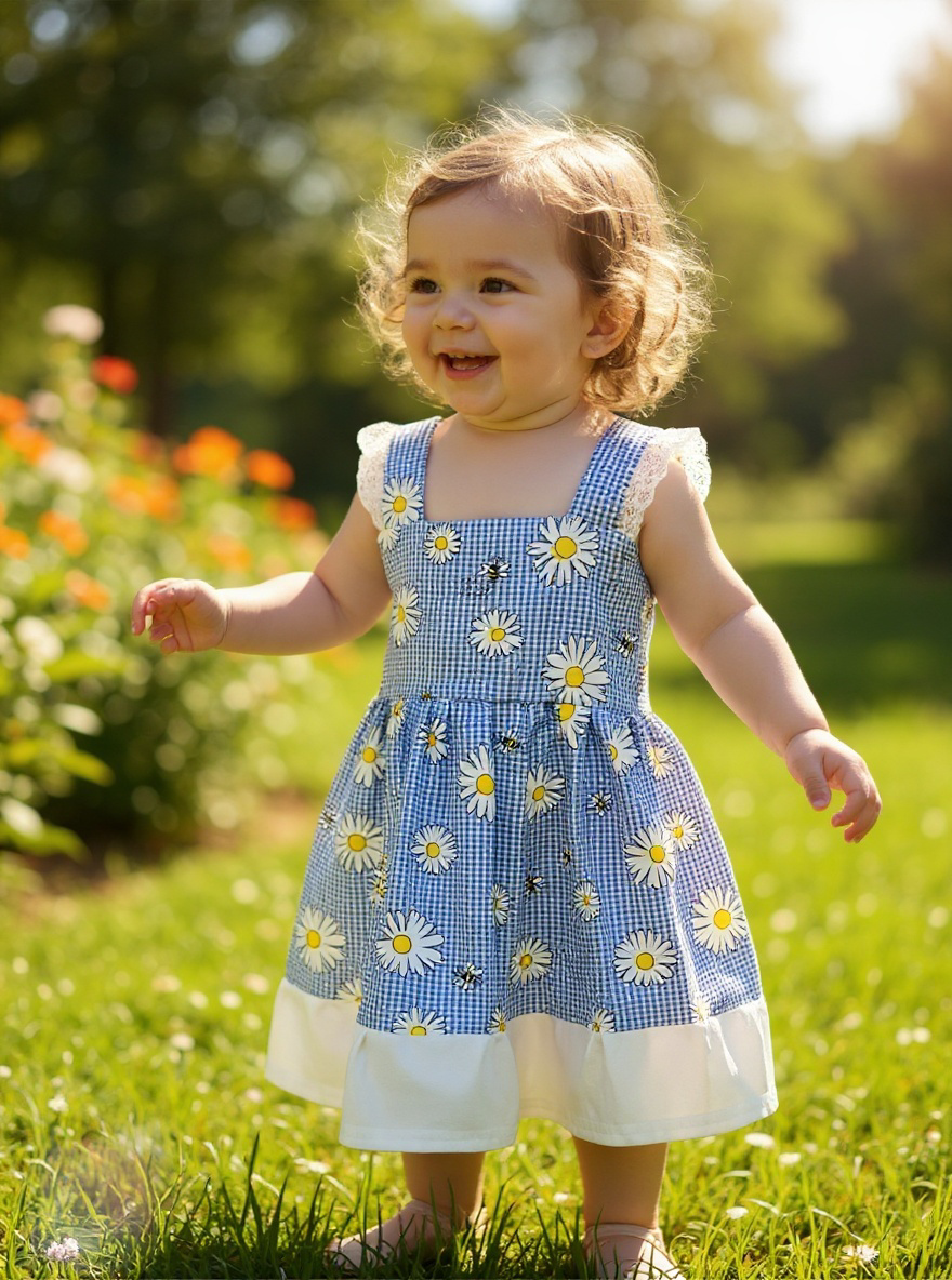 Sunflowers and Bee Dress Handmade 2T includes headband