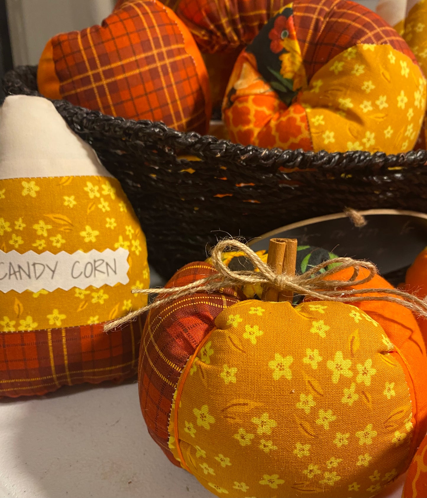 HandSewn Stuffed Pumpkins & Candy Corn set of 3