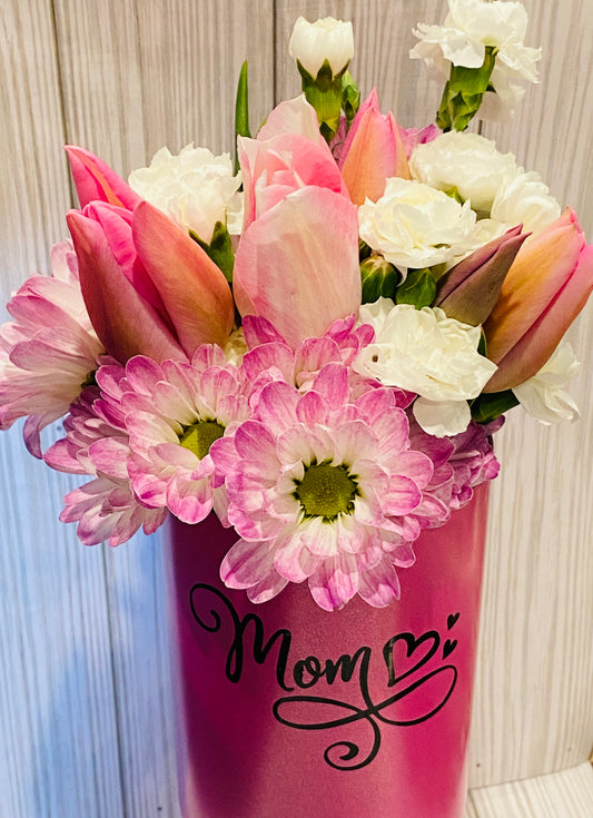 Mom 40 Oz Coffee Mug with Fresh Cut Flower Bouquet