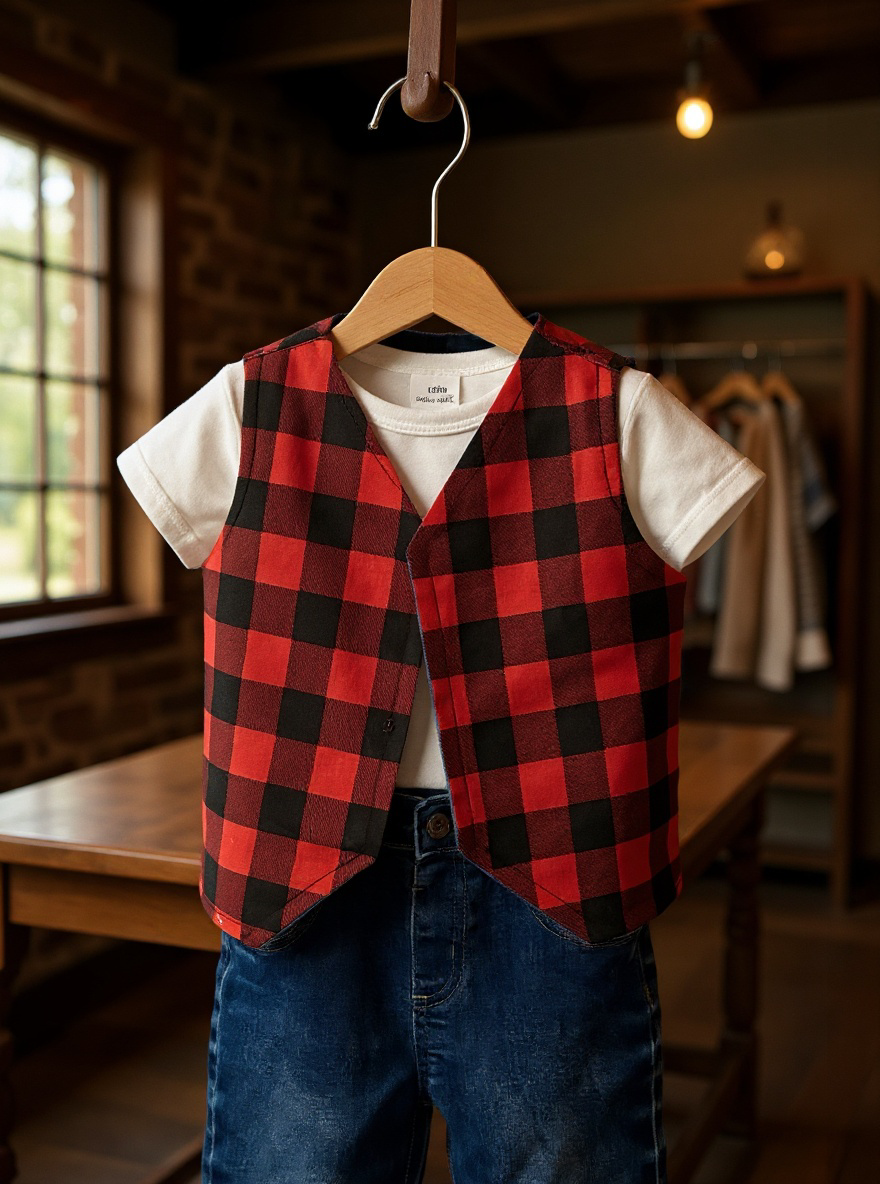 Handmade Red Checkered Infant Vests