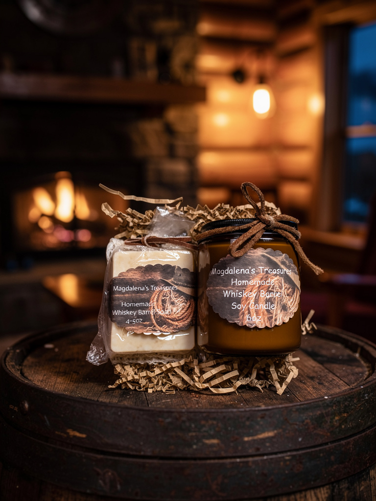 Whiskey Barrel Soy Candle & Soap Gift Set