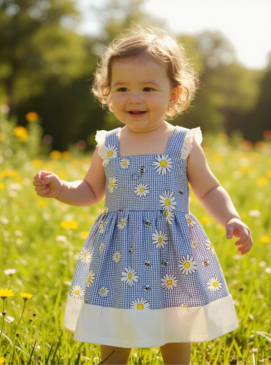 Sunflowers and Bee Dress Handmade 2T includes headband