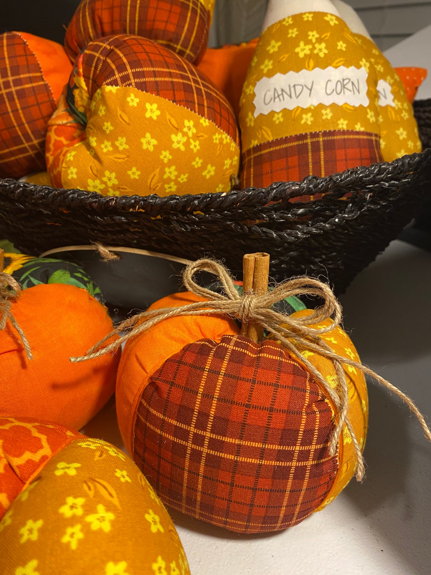 HandSewn Stuffed Pumpkins & Candy Corn set of 3