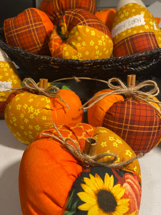 HandSewn Stuffed Pumpkins & Candy Corn set of 3