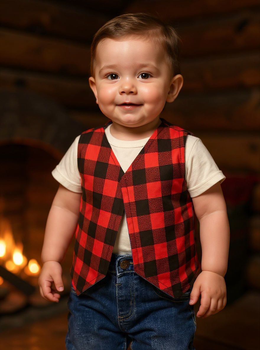 Handmade Red Checkered Infant Vests