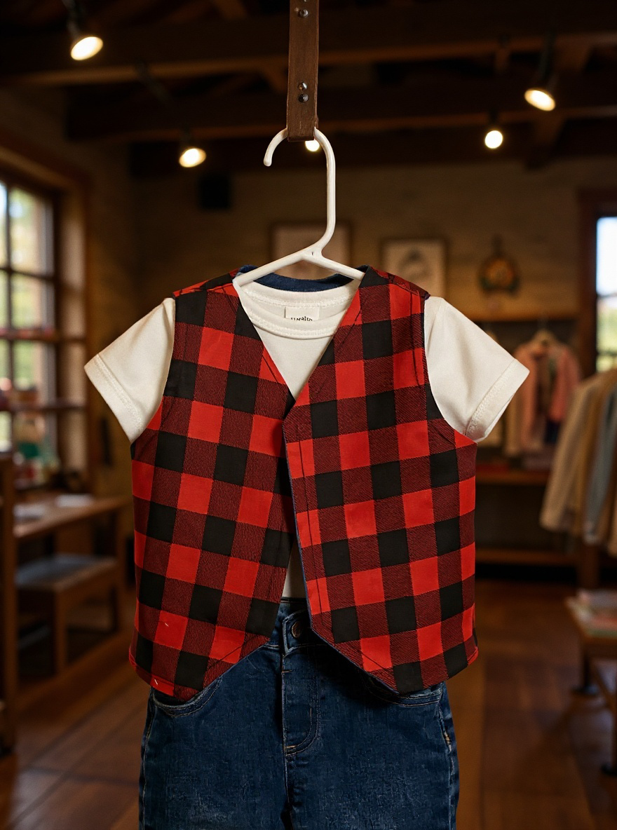 Handmade Red Checkered Infant Vests