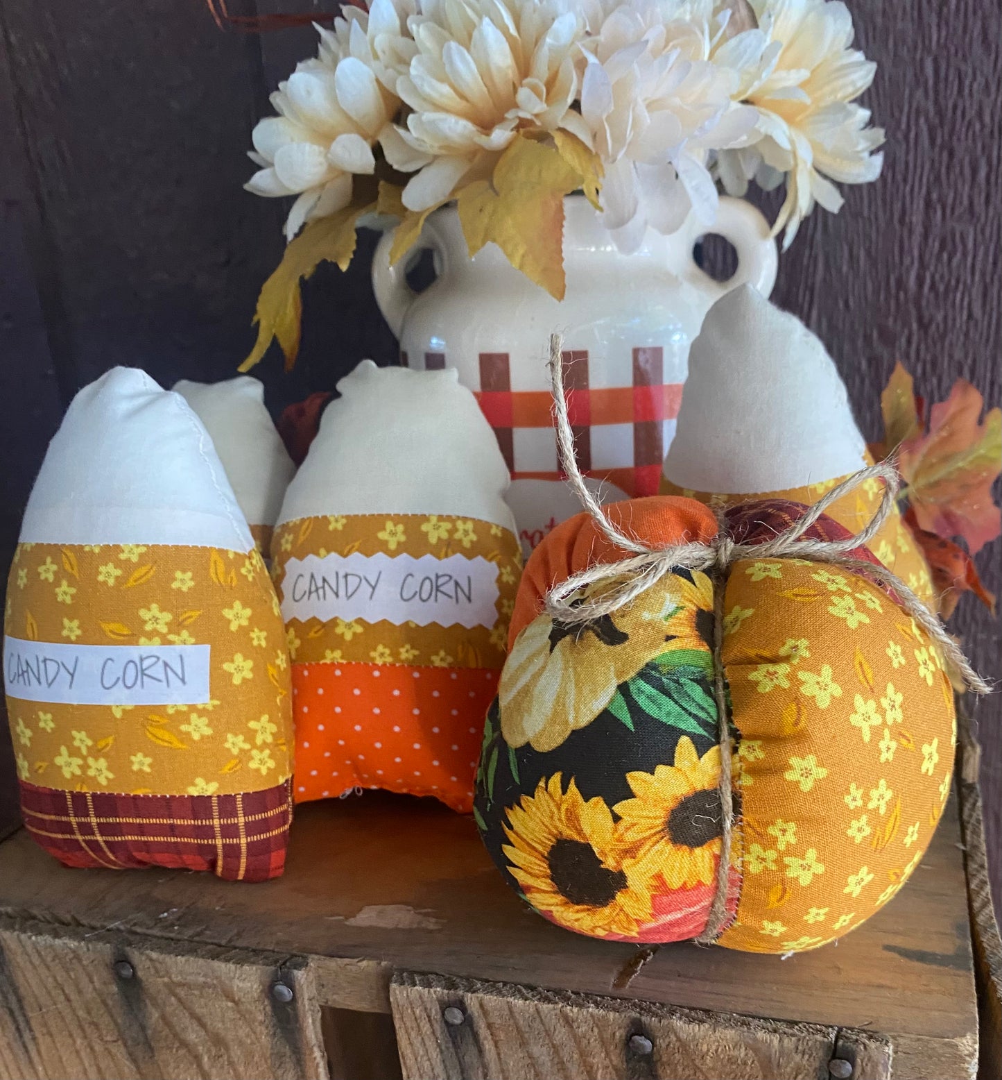 HandSewn Stuffed Pumpkins & Candy Corn set of 3