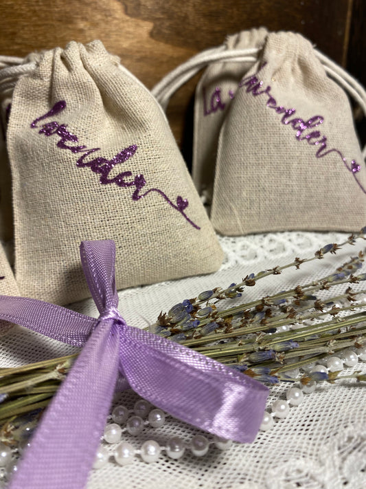 Organic Dried Lavender in our Handcrafted Satchel Bags